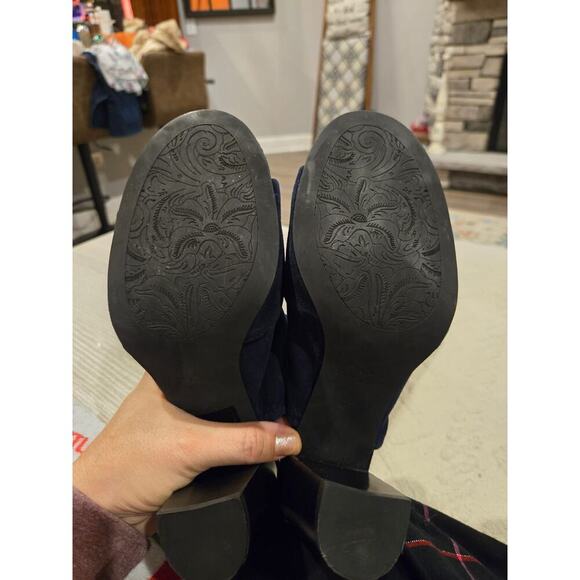 Patricia Nash Women's Blue Suede Open Toe Ankle Booties Casual Dressy Boho 8.5 - Picture 6 of 9